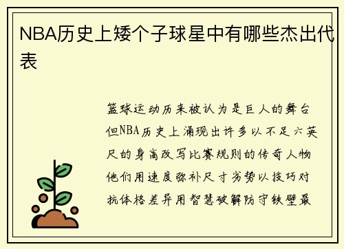 NBA历史上矮个子球星中有哪些杰出代表